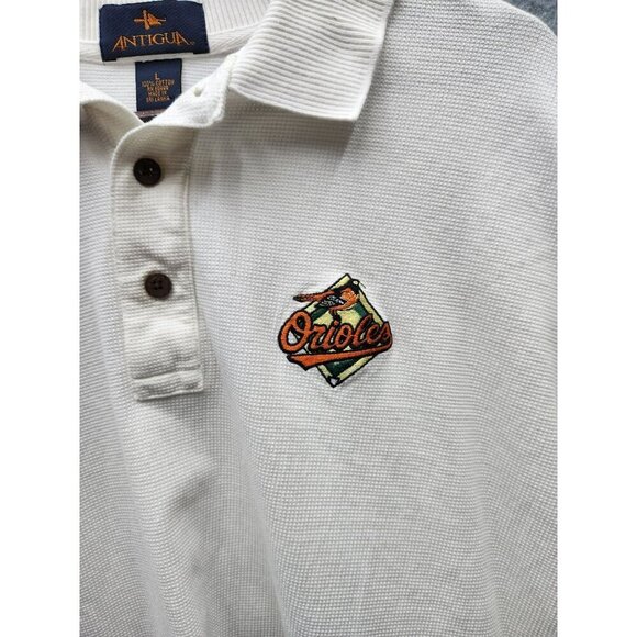 Antigua Mens Orioles Polo Shirt White Short Sleeve 100% Cotton Embroidered Logo - Picture 2 of 6